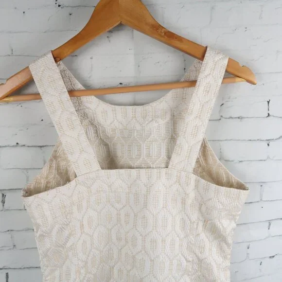 BANANA REPUBLIC TAN & WHITE DESIGN SLEEVELESS HIGH NECK TOP SIZE 6 - Picture 7 of 8